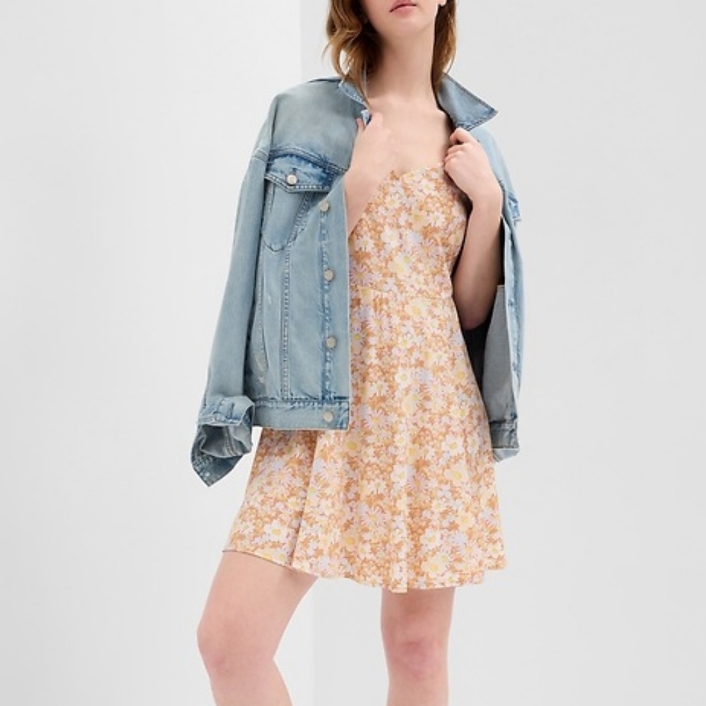 GAP Floral‎ Sundress Yellow Mini Thin Straps Summer Soft
